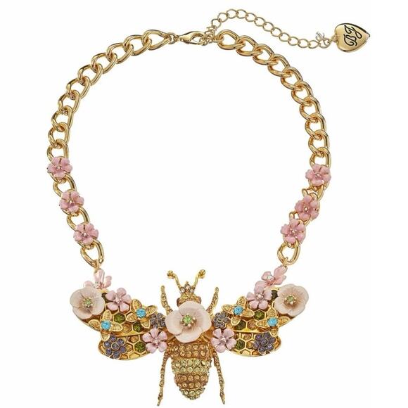Betsey Johnson Vintage Enchanted Floral Garden Beetle Queen Bee Moth Necklace - Picture 12 of 13